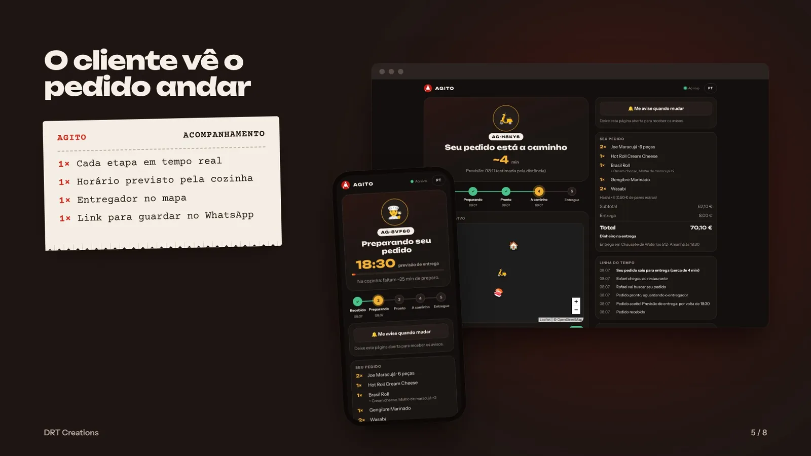 Acompanhamento do pedido em tempo real com mapa