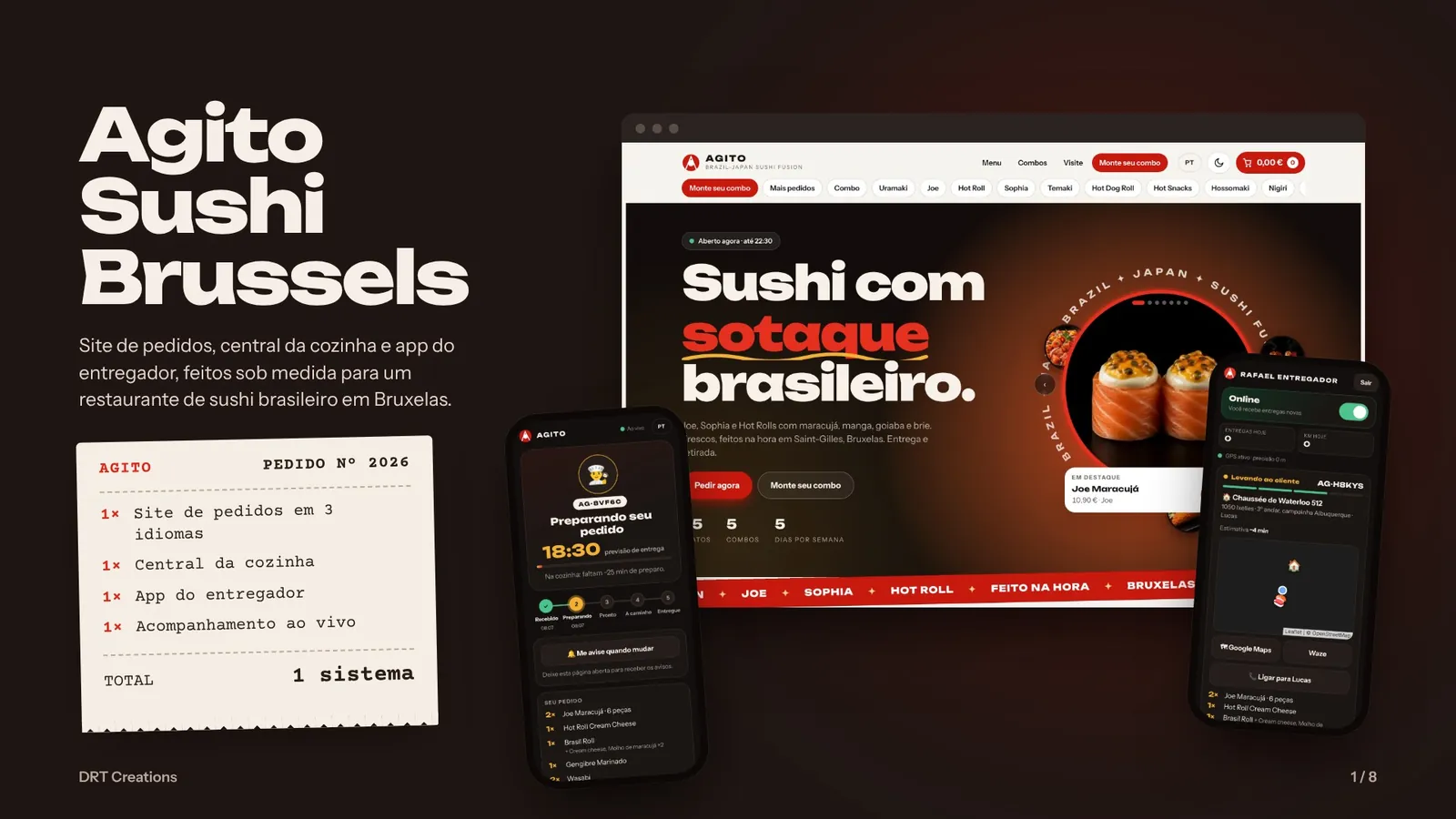 Site de pedidos, acompanhamento e app do entregador do Agito Sushi