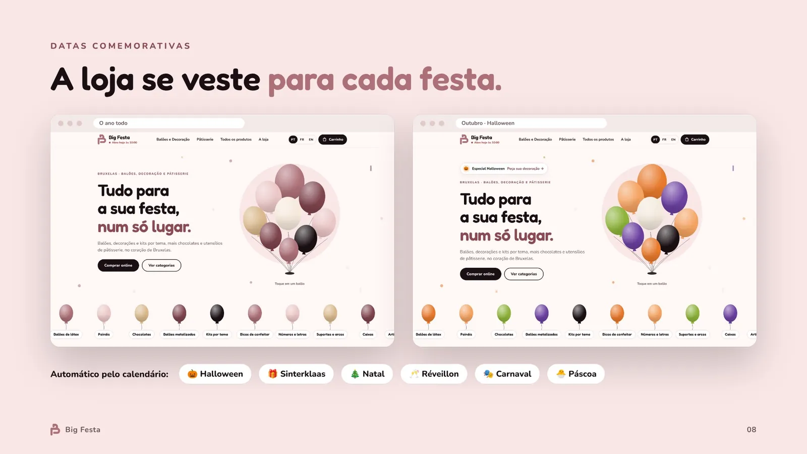 Loja online da Big Festa no visual normal e no visual de Halloween