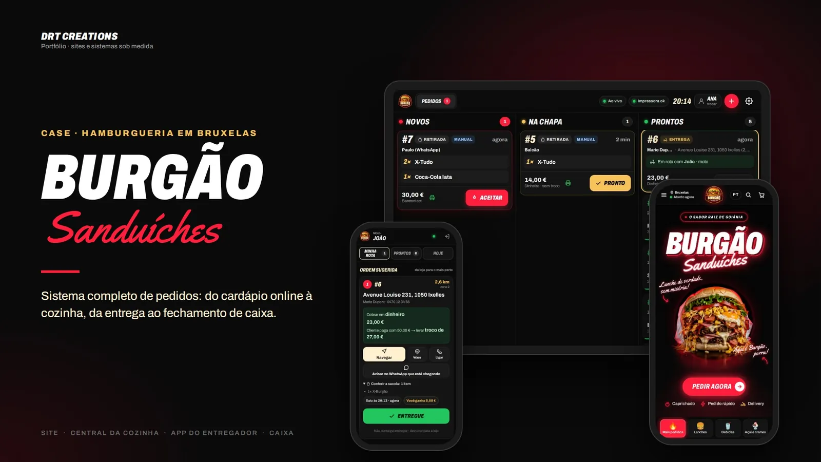 Sistema de pedidos do Burgão Sanduíches no tablet e no celular