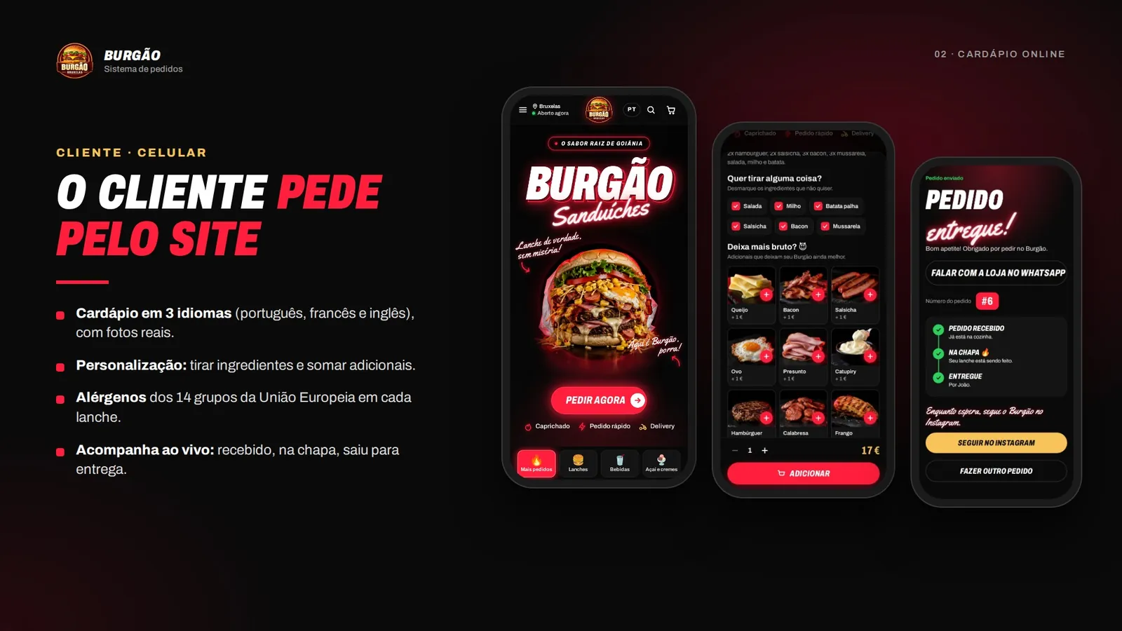 Cardápio online no celular com personalização e acompanhamento