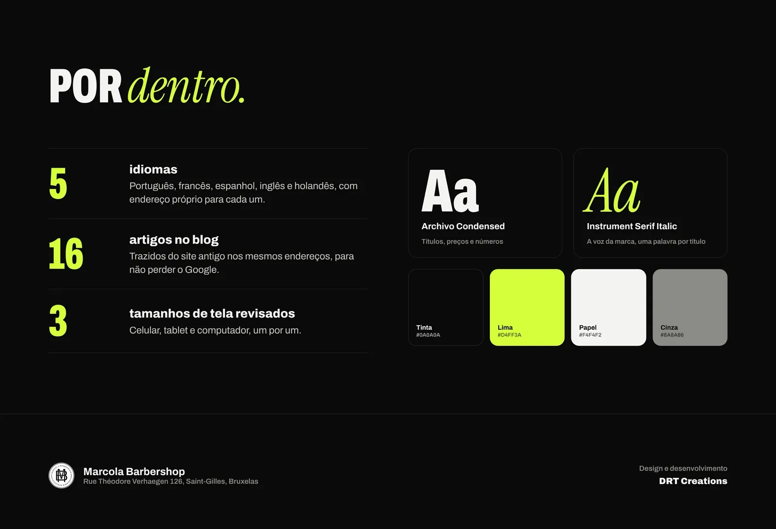 Project numbers, typography and colour palette